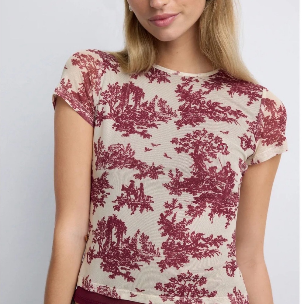 MIAOU Toile Printed Mini Mesh Tee XXS